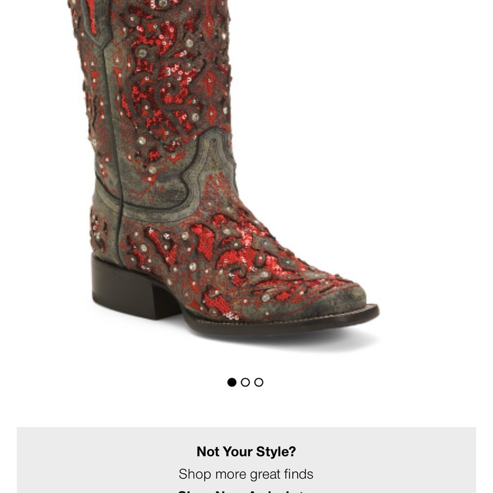 Embellished Red and Gray Heeled Boots